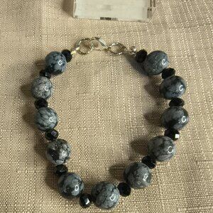 Silver Tone Art Glass Beaded Bracelet